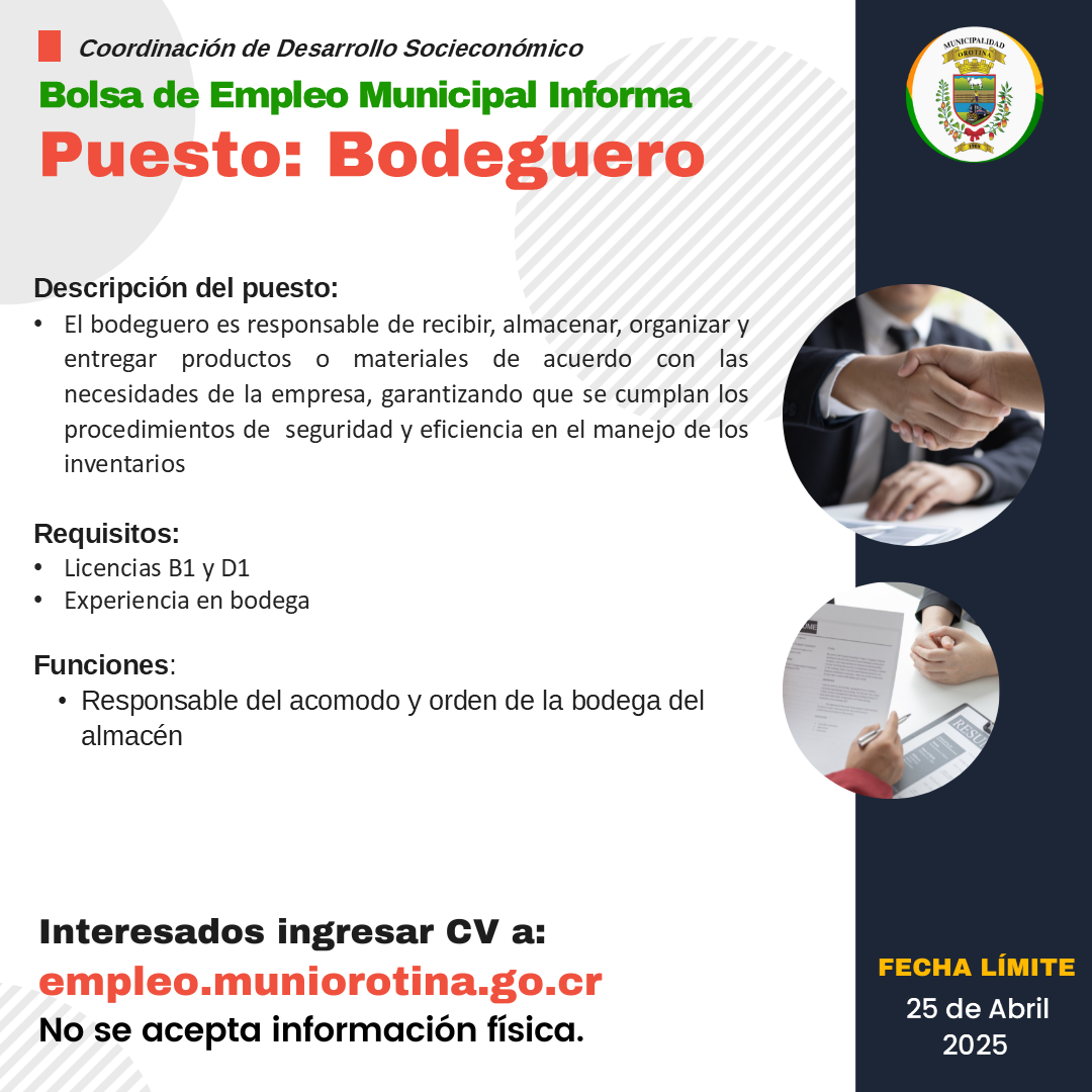 SE BUSCA BODEGUERO